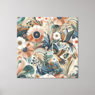 Toile Mélange bohème turquoise, magenta, violet sur crèm