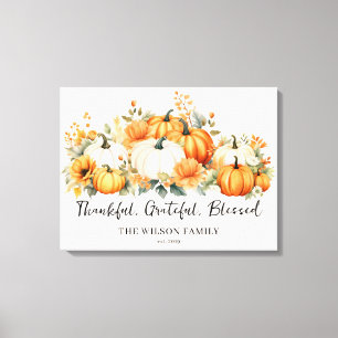 Toile Merci Grateful Blessed Automne Famille Citrouille