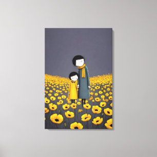 Toile Mère et enfant se tenant la main dans une fleur do
