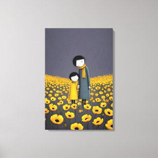 Toile Mère et enfant se tenant la main dans une fleur do