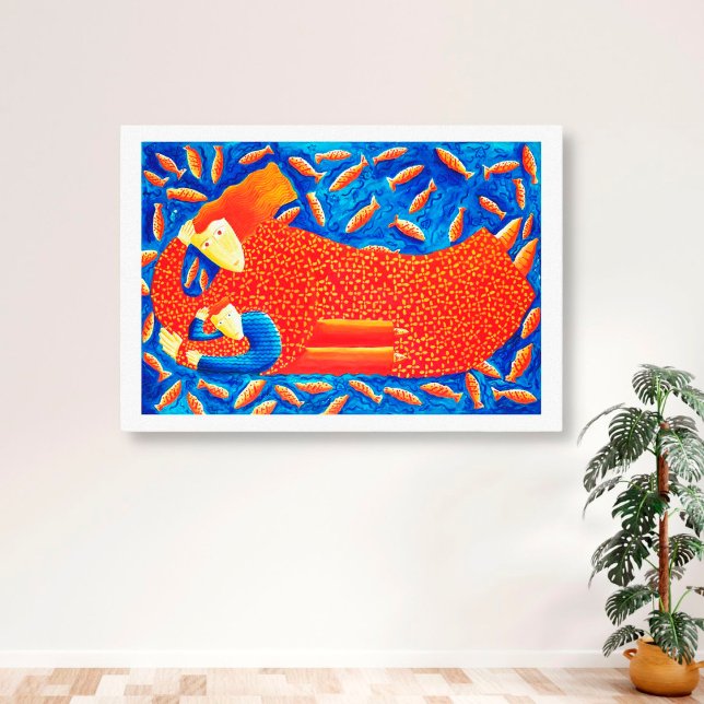 Toile Mère Et Fils Avec Peinture De Poisson D'Or (Créateur téléchargé)