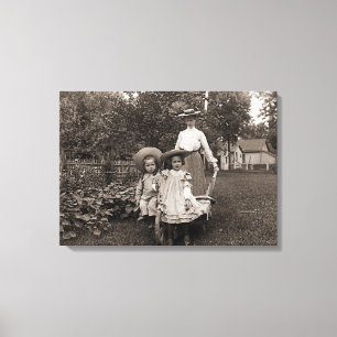 Toile Mère Filles 1890 Jardin de jardinage