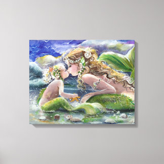 Toile Mère Sirène et enfant en vert