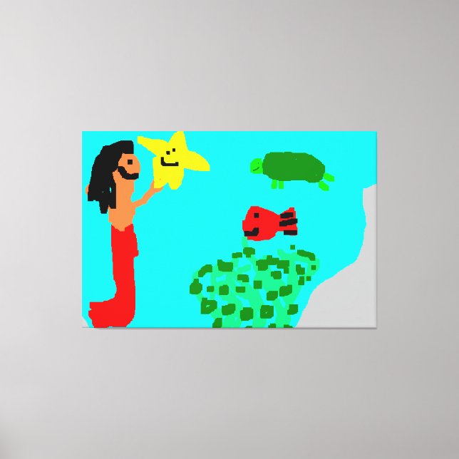 Toile Mermaid Star Fish Turtle Seaweed Ocean Life Art (Recto)