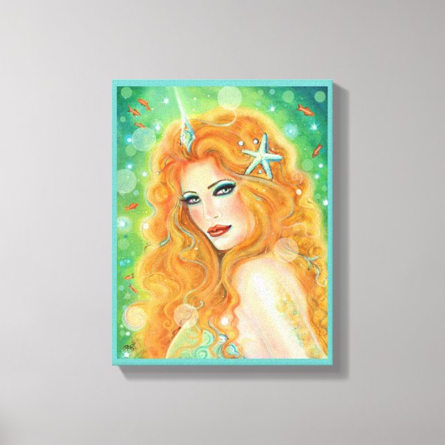 Toile Mermaid with tropical fish art by Renee Lavoie   (Recto)