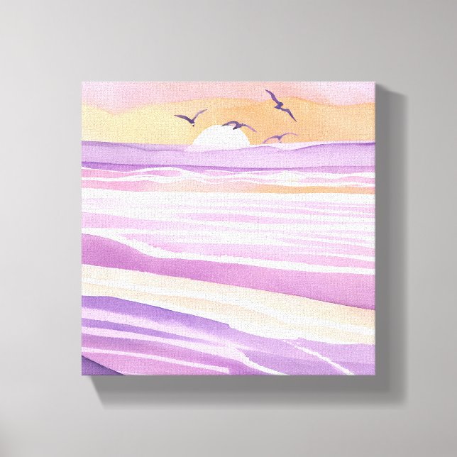 Toile Mers roses | Aquarelle Sunset Ocean Waves (Recto)
