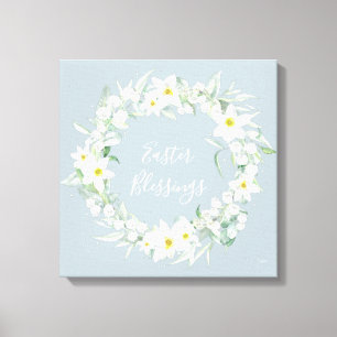 Toile Message personnalisé White Floral Pâques Wreath