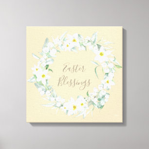 Toile Message personnalisé White Floral Pâques Wreath
