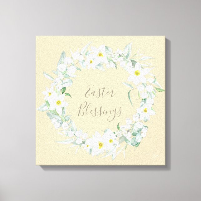 Toile Message personnalisé White Floral Pâques Wreath (Recto)