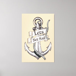 Toile mettons les voiles affiche nautique vintage