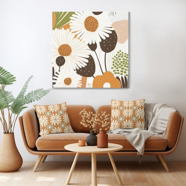 Toile Mi-Siècle Moderne Florale Tournesol Canvas Imprime (Mix n' match in retro mid century modern style with a retro floral canvas print from Wild on Flowers)
