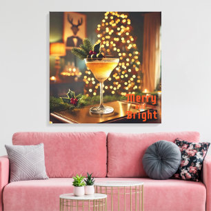 Toile Mi-Siècle Noël Joyeux & Cocktail lumineux
