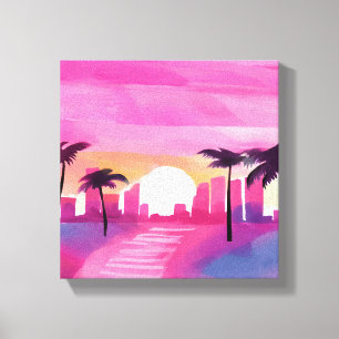 Toile Miami en Rose Peinture Aquarelle Brillante