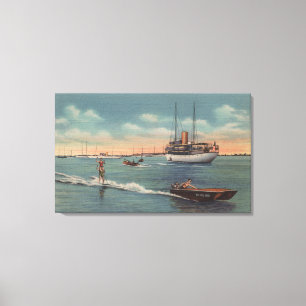 Toile Miami, FL - scène de ski d'eau, bateau en bois