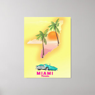 Toile Miami Floride carte illustrée affiche