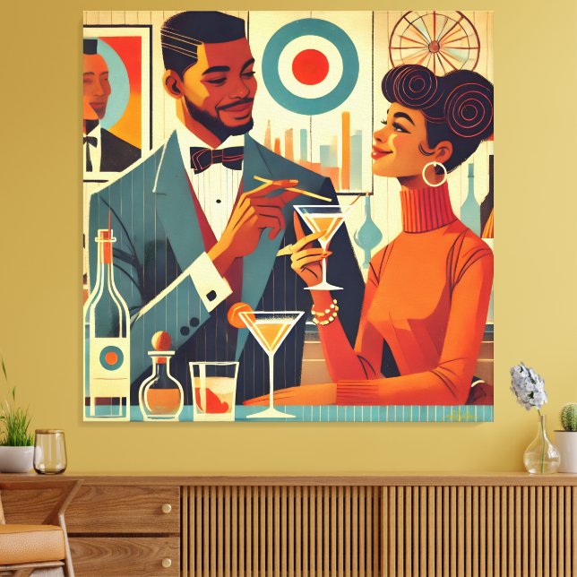 Toile Mid Century Cocktail Party Couples - Soirée Hosts (Insitu(Salon))