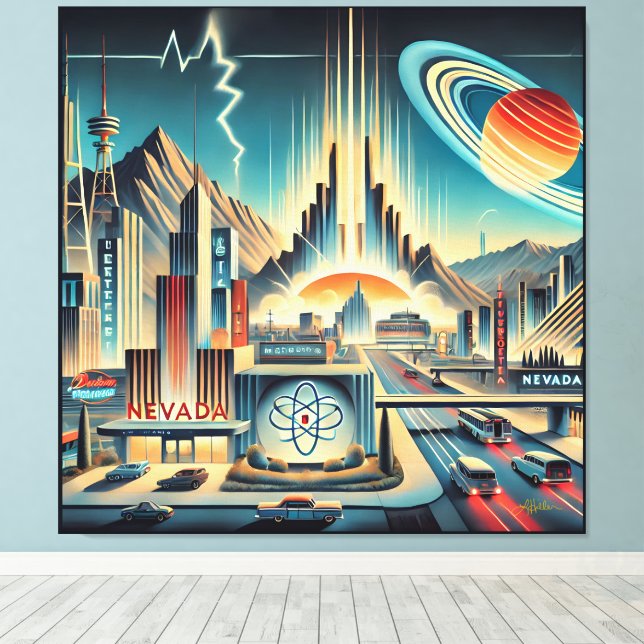 Toile Mid Century Espace atomique Age Nevada Art (Insitu (Plancher de Bois))