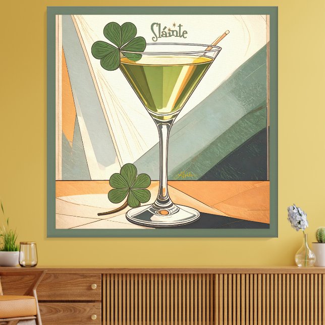 Toile Mid Century Modern Art Shamrock Martini Sláinte!  (Insitu(Salon))