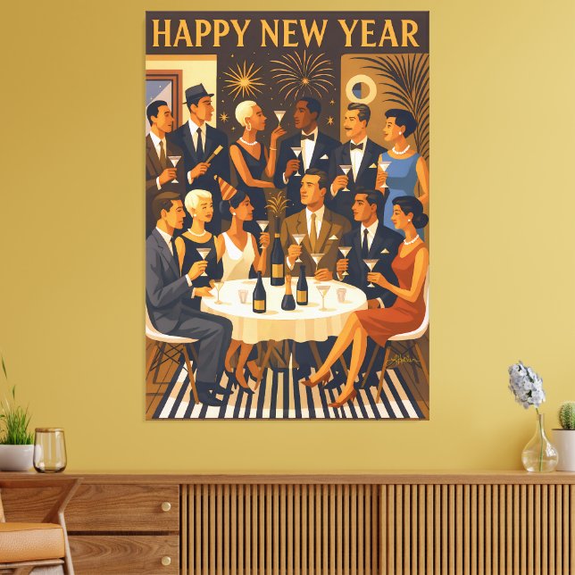 Toile Mid Century Modern Martini Intellectuals New Year (Insitu(Salon))