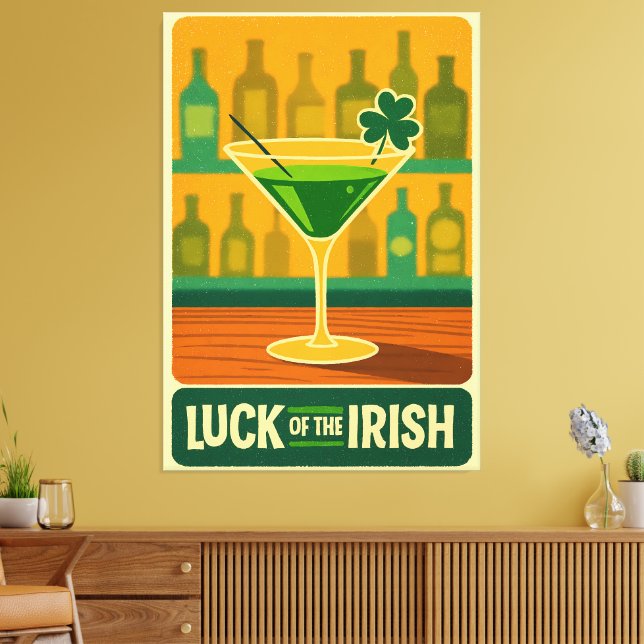 Toile Mid Century St. Patrick's Shamrock Martini Art (Insitu(Salon))