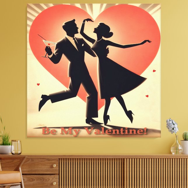 Toile Mid Century Valentine Dancing Couple avec Martini (Insitu(Salon))