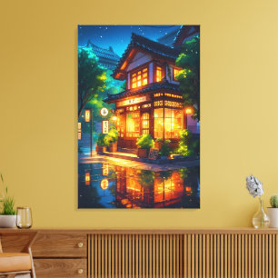 Toile Midnight Matcha – Café Japonais Cozy Lofi