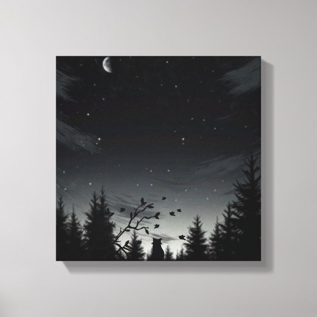 Toile Midnight Whispers: Cat Under the Stars (Recto)