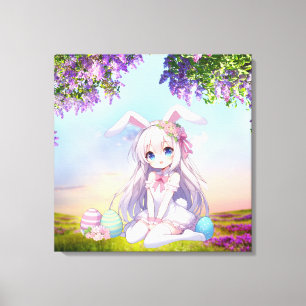 Toile mignon, lapin anime printemps/Pâques
