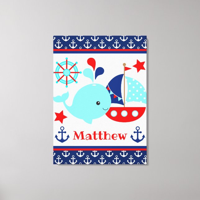 Toile Mignon motif baleine bleue et ancres nautiques (Recto)