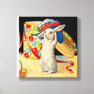 Toile mignon petit lapin blanc portant grand casquette