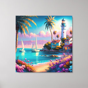 Toile mignonne Beach Lighthouse amoureux