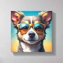 Toile Mignonne chien portant des lunettes de soleil