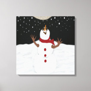Toile Mignonne Snowman Jouit De La Peinture Sur La Lune