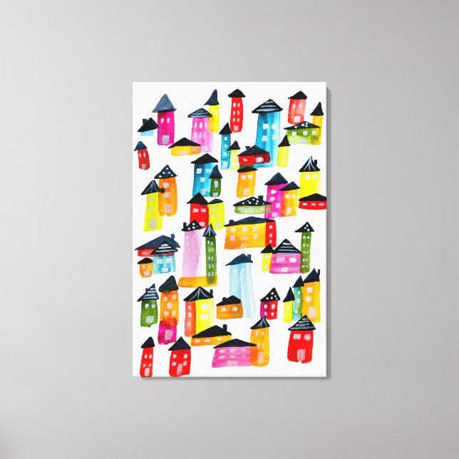 Toile Mignonnes maisons d'aquarelle blanc (Recto)