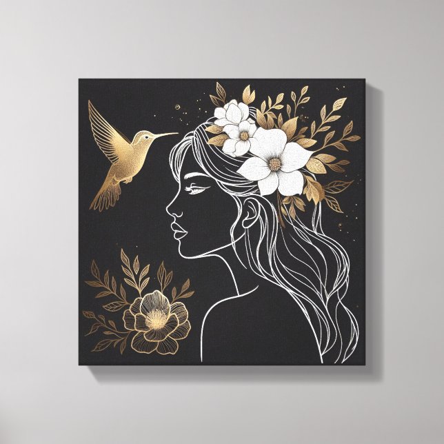 Toile Minimalist Feminine Wall Art with Gold Botanical (Recto)