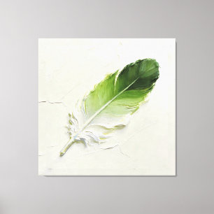 Toile Minimaliste 3D Huile Vert Sauge Plume Élégant