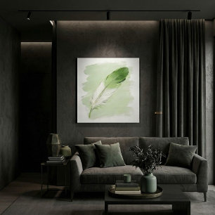 Toile Minimaliste Coup de pinceau d'huile verte 3D Plume