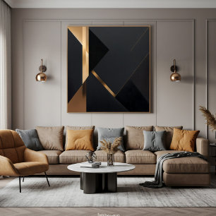 Toile Minimaliste Or Noir Géométrique Luxe