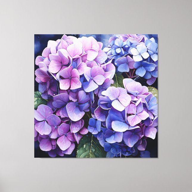 Toile Minuit Jardin Violet Hydrangea Aquarelle (Recto)