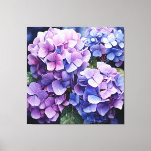 Toile Minuit Jardin Violet Hydrangea Aquarelle