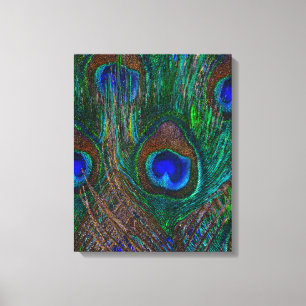 Toile Minuit Peacock Plumes Etching Style Décor