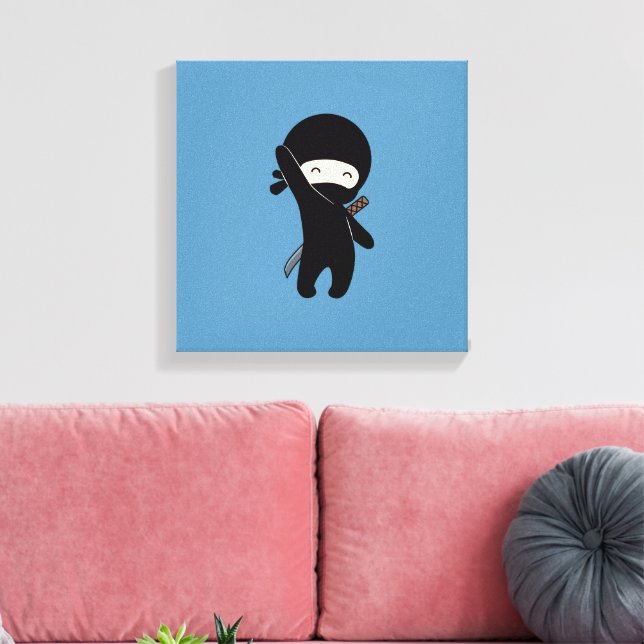 Toile Minuscule Ninja heureux sur bleu (Insitu(Salon))