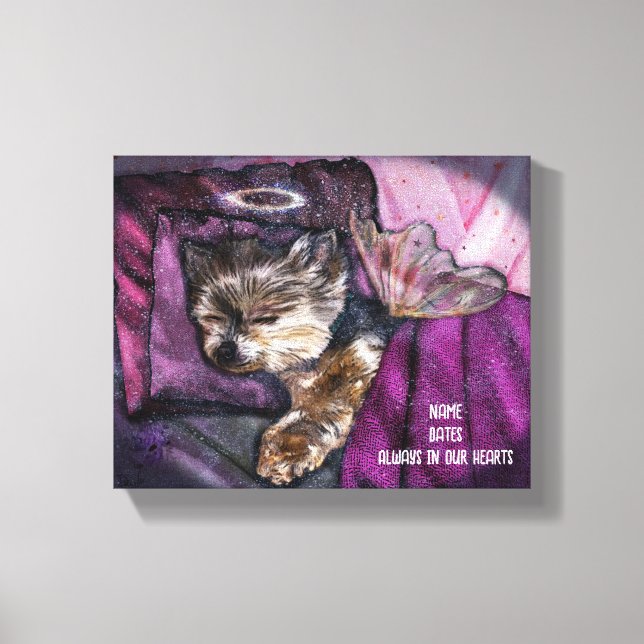 Toile Minuscule Yorkie dormant Angel Halo Memorial Art (Recto)