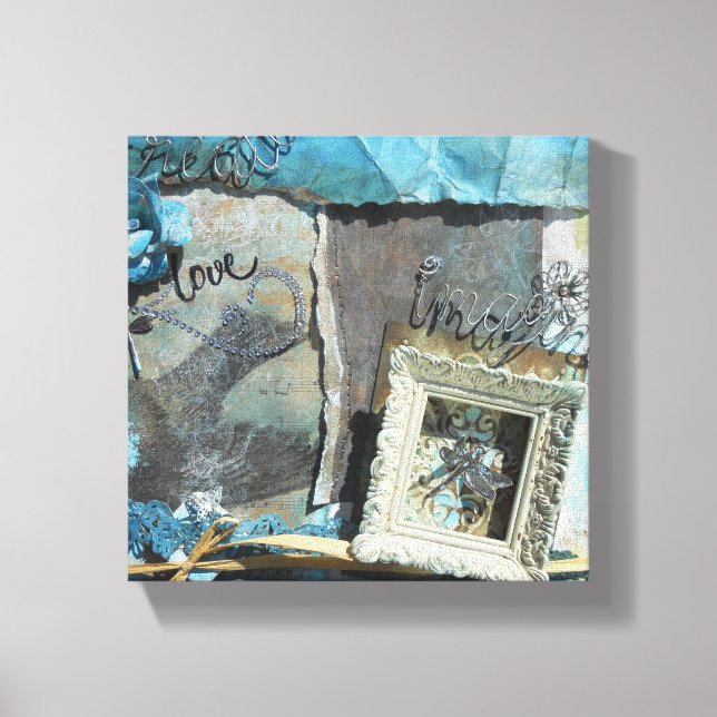 Toile Mixte Media Love Art Turquoise (Recto)
