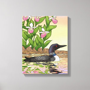 Toile MN State Bird Flower Loon Lady Slipper