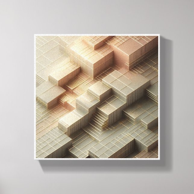 Toile Modern 3D Isometric Geometric Blocks - Gold and Gr (Recto)
