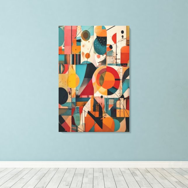 Toile Modern Bauhaus Geometric Teal&Orange Abstract Art (Insitu (Plancher de Bois))