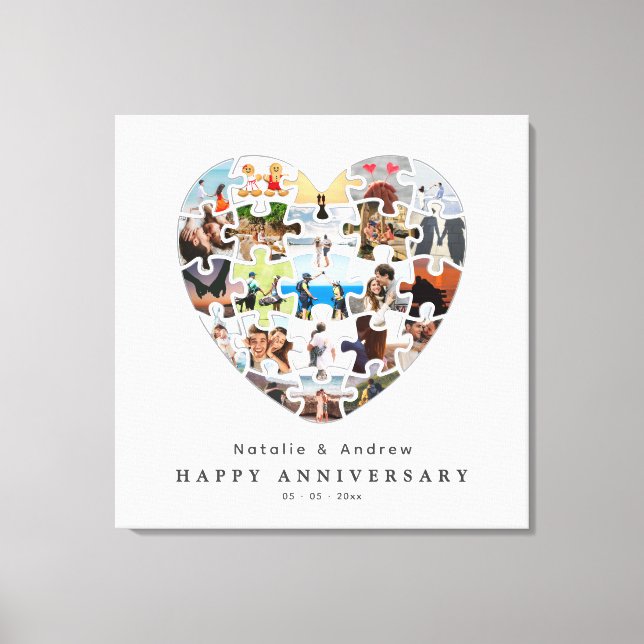 Toile Modern Happy Anniversary Heart Puzzle Collage (Recto)