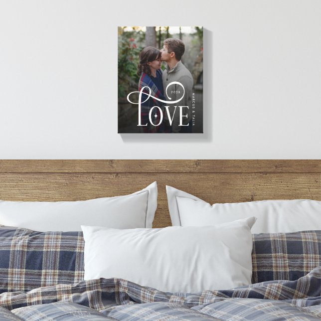 Toile Modern Script Love Custom Engaged Couples Photo (Insitu(Chambre))