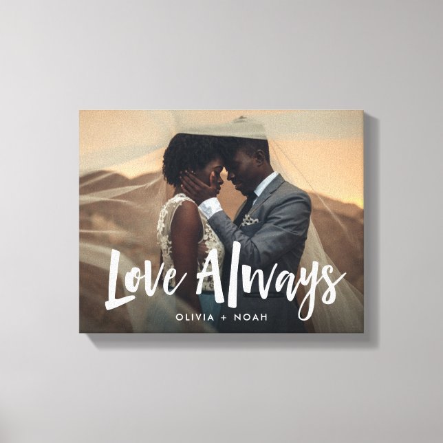 Toile Moderne et manuscrit | Love Always Mariage Photo (Recto)